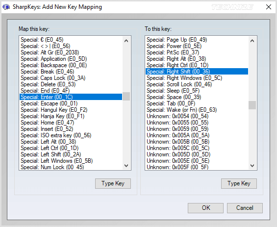 sharpkeys 3.9.2 add new key mapping